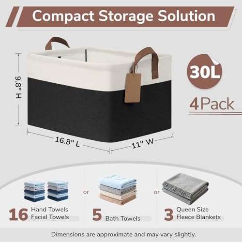 CHICVITA 4 Pack Large Fabric Storage Baskets for Shelves, 30L Black & White - Image 3