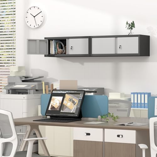 GREATMEET Metal Garage Storage Cabinets, Lockable Storage Cabinet with Doors, Wall Mount Cabinet Storage with Lock, Hanging Floating (Grey, 13" H) - Image 4