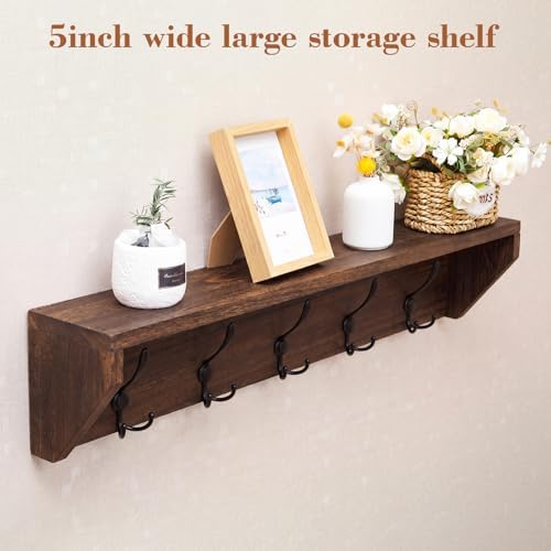 Geelin 35 Inch Wall Shelf with Hooks and Shelf Organizer Wall Mount Coat Rack with 5 Triple Hooks for Hanging for Entryway, Hallway, Bathroom, Living Room, Bedroom - Image 6