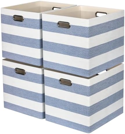 13 x 15 x 13 Inch Stripe Linen Storage Cube for Home Organizing, Pack of 4 by ORGMASTER