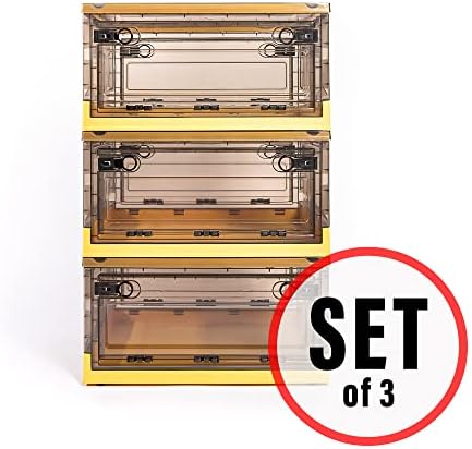 Best Home Fashion 3 packs Storage Bins Side Opening, Stackable Lid Collapsible, Foldable, Easy Tidy Up with Storage Box, Ideal for Home & Office Organization Storage Cube (Medium, Yellow) - Image 7