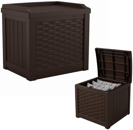 Suncast Outdoor Deck Box - 22 Gallon Java Resin Outdoor Storage Box, Weatherproof Patio Storage Bin Container for Seating & Organizing Cushions, Tools & Towels for Pool, Yard, & Garden by Unknown