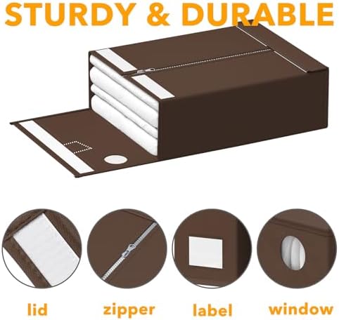 SpaceAid 12 Pack Bed Sheet Organizers and Storage, Foldable Sheet Organizer for Linen Closet, Sheets Set Folder Keeper with Window XL (Queen & King Size) Bedding Container (Brown, 12 Pack) - Image 6