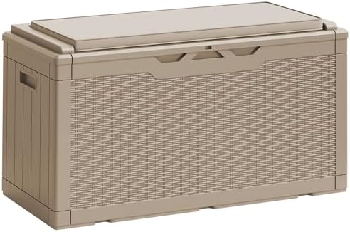 Greesum 100 Gallon Resin Deck Box Large Outdoor Storage Boxes with Cushions for Garden Tools, Patio Furniture Pillows, Pool Supplies, Light Coffee by BuynowfromGreesum