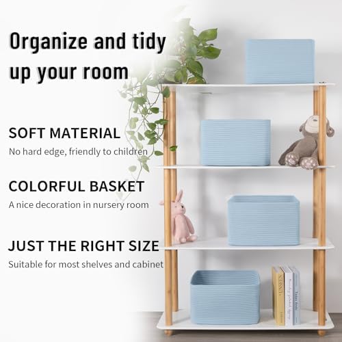 4 Pack Storage Baskets for Organizing Toys, Towels, and Clothes, Woven Basket for Shelves, Sturdy Nursery Cube Bins for Storage, 13''L x9''W x7.8''H, Blue - Image 5