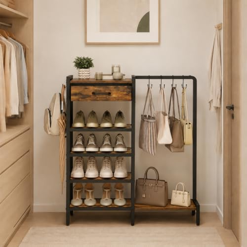 YATINEY 5-Tier Wooden Shoe Rack, Shoe and Purse Organizer for Closet - Image 7