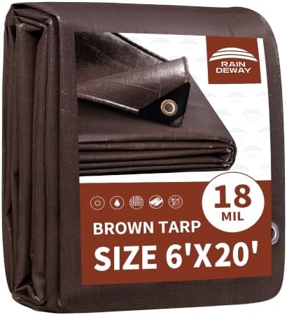 RAINDEWAY Tarp 6x20ft Brown Tarps Heavy Duty Waterproof 18Mil Extra Thick by RAINDEWAY