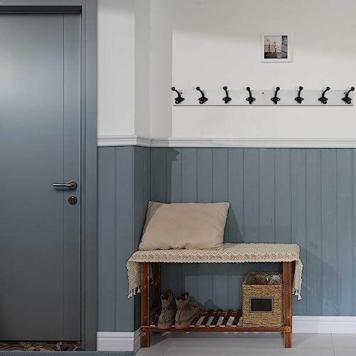 WEBI Rustic Coat Rack Wall Mount,35.43" Long Heavy Duty 8 Cast Iron Coat Hooks Wall Mounted Coat Hanger Hooks for Hanging Coats,Clothes,Jacket,Black on White,2 Packs - Image 3