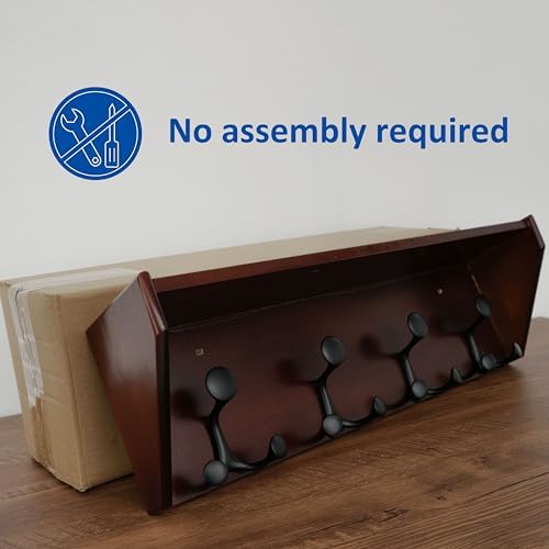 WEBI Wall Shelf with Hooks Underneath,24" Long Wall Mounted Coat Rack with Shelf,Entryway Coat Rack with 4 Triple Hooks for Hanging Coats,Jacket,Hallway,Bedroom,Mudroom,Cherry - Image 5