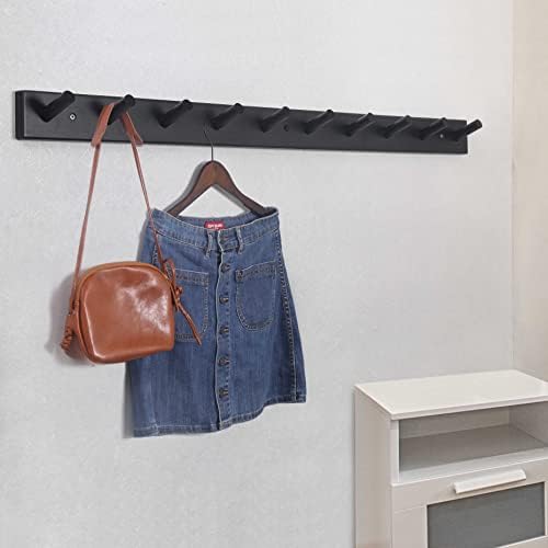 SKOLOO Wall Mounted Coat Rack 38", 10 Hooks, Bamboo, Shaker Style, Black - Image 2