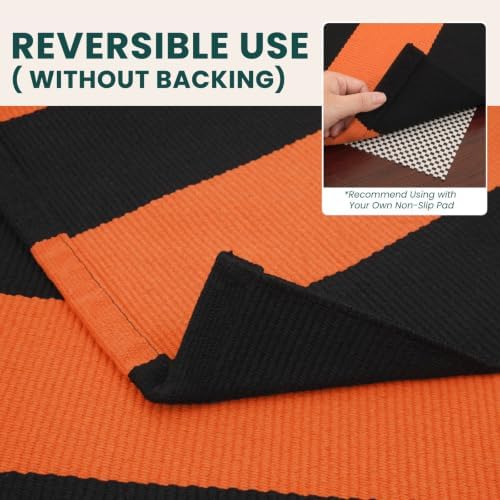 KOZYFLY Striped Rug 4x6 ft Orange and Black Halloween Fall Front Door Rugs - Image 4