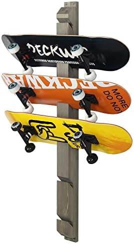 MyGift Modern Wall Mounted Rustic Burnt Solid Wood Skateboard Display Rack, Hanging Longboard Storage Organizer with Diagonal Cutout Slots, Holds 6 Boards by MyGiftHome