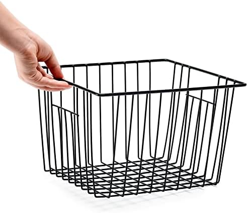 SANNO Freezer Storage Baskets, Pantry Storage Wire Basket Organizer Bins Refrigerator Bin with Built-in Handles for Cabinets, Pantry, Closets, Bedrooms - Set of 4 Black, Black,11"x 10" - Image 4