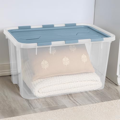 Sterilite 18 Pack Hinged Lid Storage Box, 60 Qt Plastic Container, Washed Blue - Home Organizer Tote for Storing Shoes, Crafts, Clothing, or Decor - Image 6