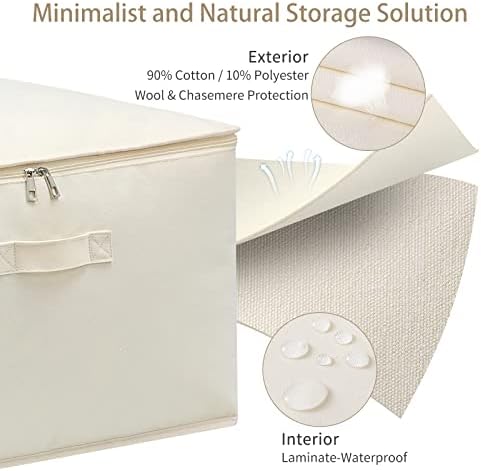 3 Pack Canvas Comforter & Blanket Storage Bags with Clear Window, Beige - Image 3