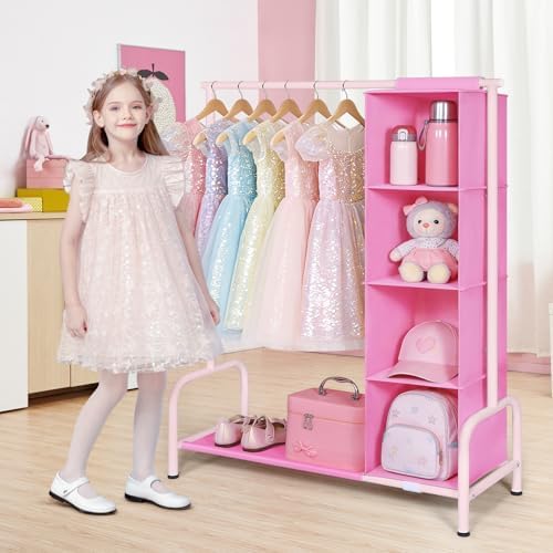 Univivi Kids Clothing Rack with Hanging Organizer, 43 Inch Tall, Pink - Image 2