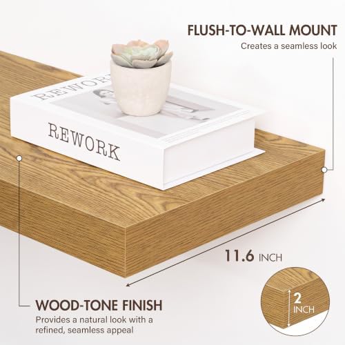 Acovy 48 Inch Floating Shelves, 12" Deep Floating Shelf Wall Mounted, 48" Wall Shelves, Rustic Deep Bookshelf, Extra Deeper & Thicker Display Shelves for Bedroom, Living Room, Set of 1 - Image 3