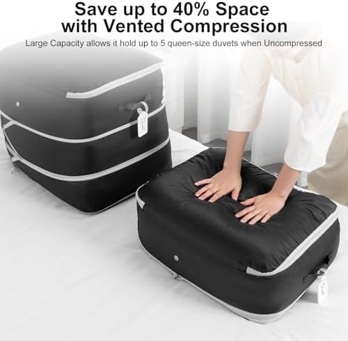Comforter Storage Bag - Large Capacity Blanket Storage Bags 3-Layer Ultra Space Saving Self Compression Organizer, Washable Compression Bags for Storage Comforter Blanket, 4-Pack, Black - Image 3