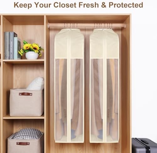 43 Inch Cotton Garment Bags for Hanging Clothes 3 Pack, Beige - Image 4