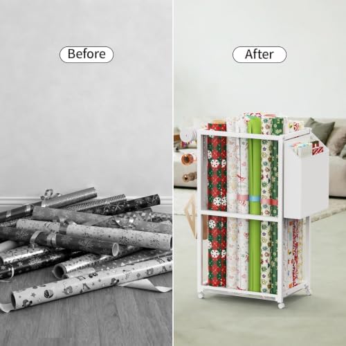 Wrapping Paper Organizer with Wheels, Metal Gift Wrap Storage Cart, Vertical Craft Organizer with 16 Slap Bands for Wrapping Paper Rolls, Wrapping Supplies Storage - Image 6