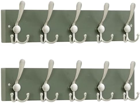 SKOLOO Creations Forest Green Solid Wood Wall Mounted Coat Rack, 5 Hooks, 16-7/8" Long - Kitchen, Mudroom, Entryway, Bathroom - Includes Mounting Hardware, Wall Coat Hanger, Towel Rack, Pack of 2 by SKOLOO
