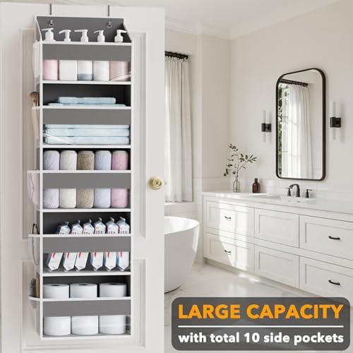 SpaceAid 2 Pack Over The Door Organizer with 5 Large Pockets and 10 Mesh Side Pockets, 5 Layers Door Organizer Hanging with Clear Window for Bedroom, Bathroom, Pantry and Nursery, Gray - Image 3