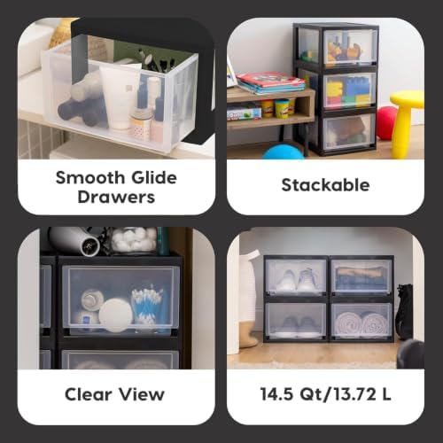 IRIS USA Plastic Storage Drawer Organizer, 14.5 Qt Stackable, 3 Pack, Black - Image 4