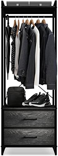 Sorbus Tall Clothing Rack with Drawers, Wood Top (Rustic Black) by Sorbus