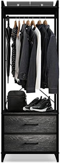 Sorbus Tall Clothing Rack with Drawers, Wood Top (Rustic Black) by Sorbus