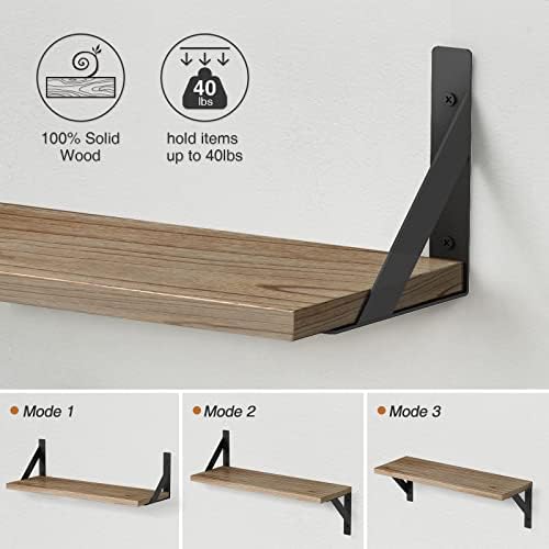 Forbena Wood Floating Shelves for Wall 24 inches Long, Large Bathroom Hanging Shelves Set of 3, Wall Mounted Storage Shelf for Bathroom Bedroom Living Room Kitchen Closet (Natural Wood) - Image 7