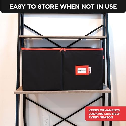 Christmas Ornament Storage Container with Dividers - Box Stores Up to 54 Ornaments, Zippered, Convenient, Adjustable, Large Organizer Bin to Protect Holiday Décor, Fits Most Standard Size, Black - Image 5
