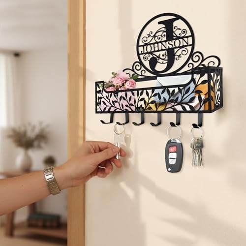 Personalized Metal Monogram Family Name Key and Mail Holder, Wall Mount Entryway Organizer with Hooks, Custom Key Rack for Kitchen, Bathroom, and Home Storage - Image 5