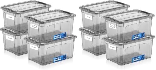 Tribello 6 Quart Storage Containers with Lids, Plastic Storage Bins with Latching Lids For Organizing - Tinted - (11.5’ x 8” x 6”) - Set of 4 - Made in EU (Pack of 2) by Tribello