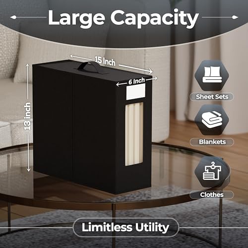 TIMBLE Bed Sheet Organizers & Storage, 10 Pack for King, Queen & Large Sheet Sets, Closet Organizer for Linens, Clothes, Blankets & Bedding, Foldable Fabric Bins with Handle, Name Tag & Window (Black) - Image 2