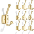 10 Pack 4-3/4 inch Brushed Brass Coat Hooks, Wall Mounted with Screws Suitable for Hanging Keys, Bath Towel, Bags, Hats, etc. Square Zinc Alloy Brushed Gold mudroom Hooks by CABDM