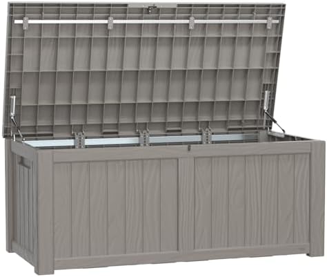 Vixzen 121 Gallon Resin Deck Box, Lockable Outdoor Storage Box for Patio Cushions Storage Furniture,Garden Tools, Pool Supplies, Weatherproof and UV Resistant- Grey by Vixzen