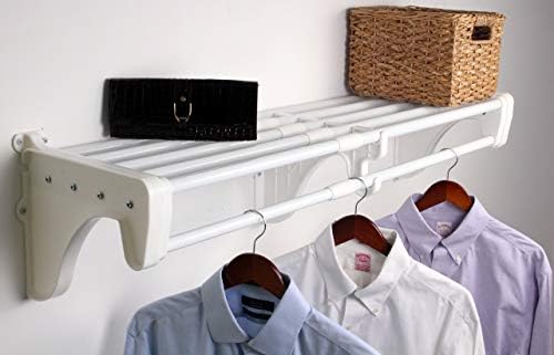 EZ Shelf- Closet Shelf with Hanging Rod - 42.5” to 75" Expandable, White, Closet Shelves – Strong, Holds 200 lbs – Easy Install – Backwall (Floating) with 2 End Brackets, Alternative to Wire Shelving by EZSHELF