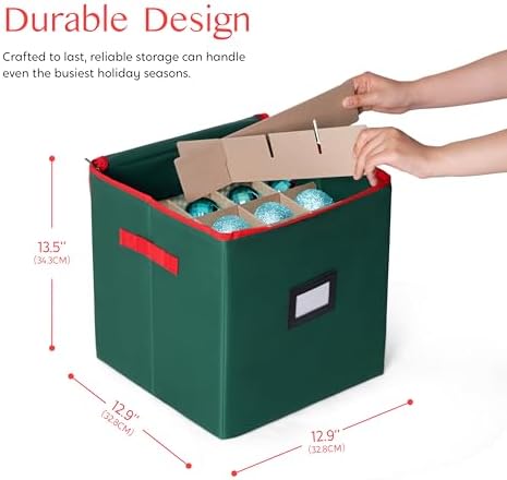 Joiedomi Christmas Ornament Storage Box with Adjustable Divider & Dual Zipper - Christmas Storage Container Store Up to 64 Holiday Ornaments 3 Inch - Holiday Decoration Organizer Two Handles Green - Image 3