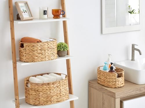 Vagusicc Wicker Basket, 3-Pack Hand-Woven Water Hyacinth Wicker Storage Basket with Handles, Large Woven Storage Baskets for Shelves, Round Storage Baskets for Organizing & Decor - Image 2