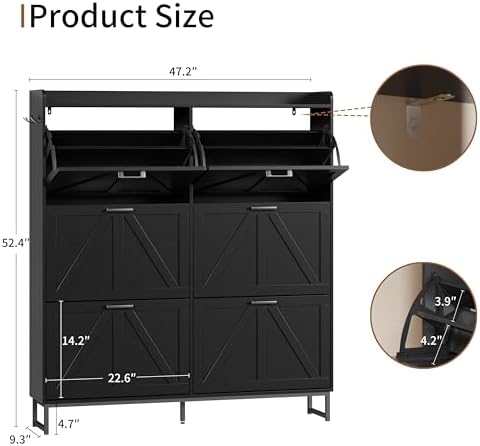 Xixini Shoe Storage Cabinet with 6 Flip Drawers, Entryway Shoe Rack, Black - Image 2