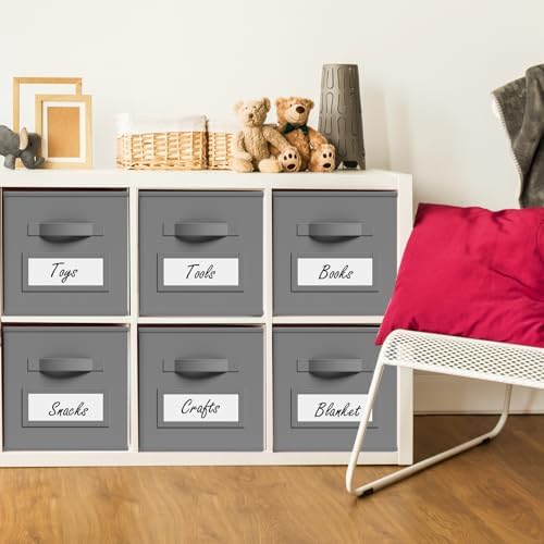 Teenyyou 10 Pack Fabric Storage Cubes 13 Inch Collapsible Cube Bins with Label Window & Handle Foldable Organizers Baskets for Shelf Closet Nursery Kids Room Clothes Book Toy(Gray) - Image 2