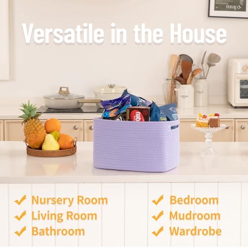 4 Pack Storage Baskets for Organizing Toys, Towels, and Clothes, Woven Basket for Shelves, Sturdy Nursery Cube Bins for Storage, 13''L x9''W x7.8''H, Purple - Image 4