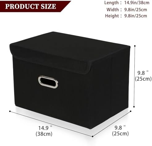 STOREONE Fabric Storage Cube Bins Foldable Organizer Container Collapsible Basket with Lids and Metal Handles, for Home, Bedroom, Closet 8 Pcs (Black) - Image 2