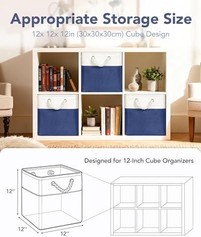 12x12 Inch Fabric Cube Storage Bins with Cotton Rope Handle 6-Pack - Image 3