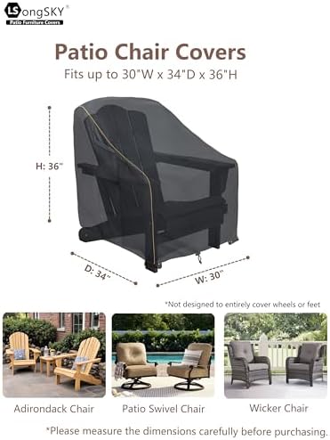 Patio Adirondack Chair Cover 2 Pack,Waterproof Heavy Duty Outdoor Chair Covers,Patio Adirondack Chair Cover for Outdoor Chair,(30W x 34 D x 36 H inches),Black - Image 2