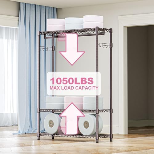 M MZG Heavy Duty Rolling Garment Rack 3 Tiers Adjustable Wire Shelving Clothes Rack with 1 Rods and Side Hooks,Storage Closet Clothing Rack Grey 15.7" D x 45.3" W x 72.4" H - Image 4