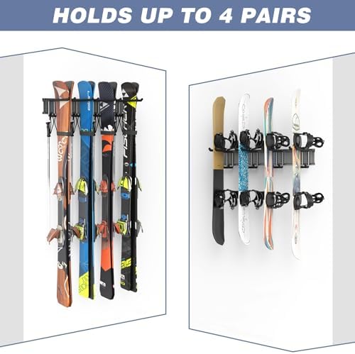 WALMANN Garage Storage Organization Wall Ski Rack 4 Pairs of Skis - Image 2