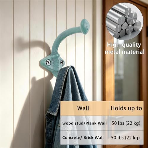 Dseap Cast Iron Wall Hooks, Heavy Duty Coat Hooks, Rustic Vintage Farmhouse Hook for Hanging Winter Coats Jackets Towels Hats Bags Plants, Mint Green, Pack of 10 (ShldCast) - Image 4
