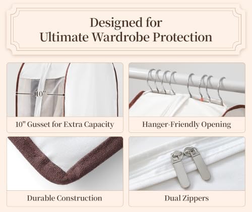 41" Cotton Garment Bags for Hanging Clothes, 2 Pack Breathable Suit Bags for Closet Storage, 10" Wide Gusseted & Clear Window, for Suits, Short Dresses, Sweaters, with Cedar Blocks - Image 5