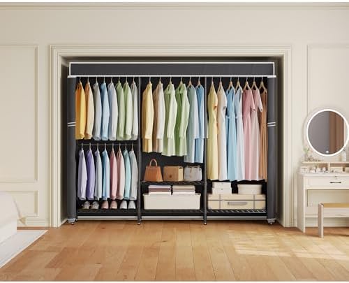 Higeego H8 Heavy Duty Clothes Rack with Cover, Black Portable Closet - Image 3